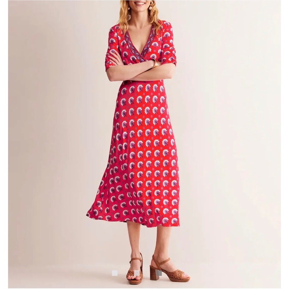 Boden Rebecca Floral Embroidered V-Neck Maxi Dress Short Sleeve US 16-18R‎
